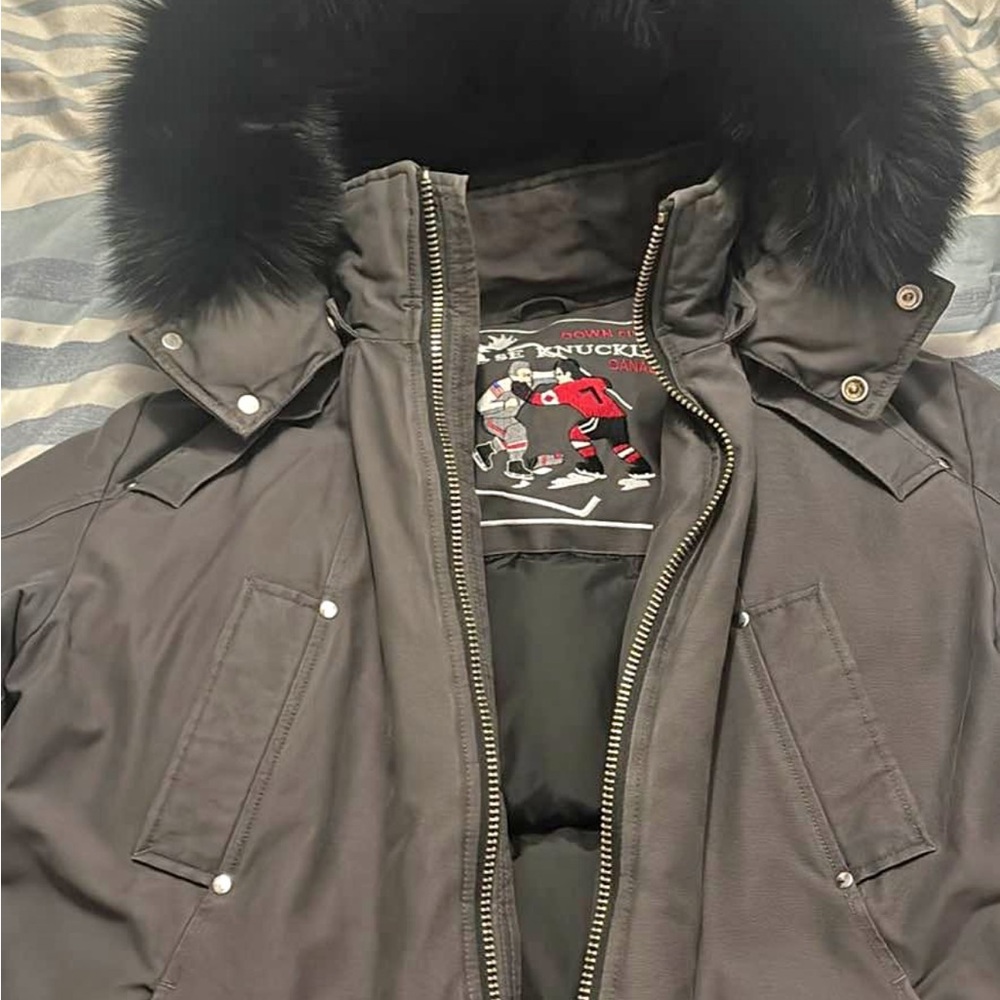 Moose Knuckles Black Fur-Trimmed bomber Jacket